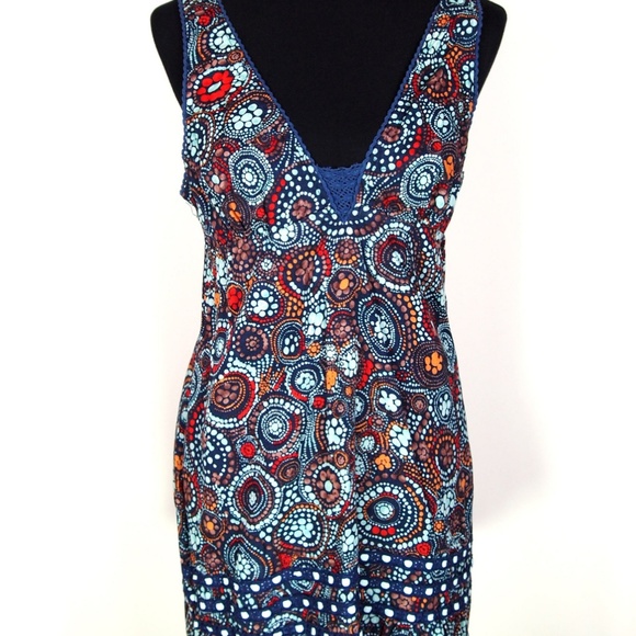 90's Free People Dress Navy Blue With Floral Print - Picture 2 of 7